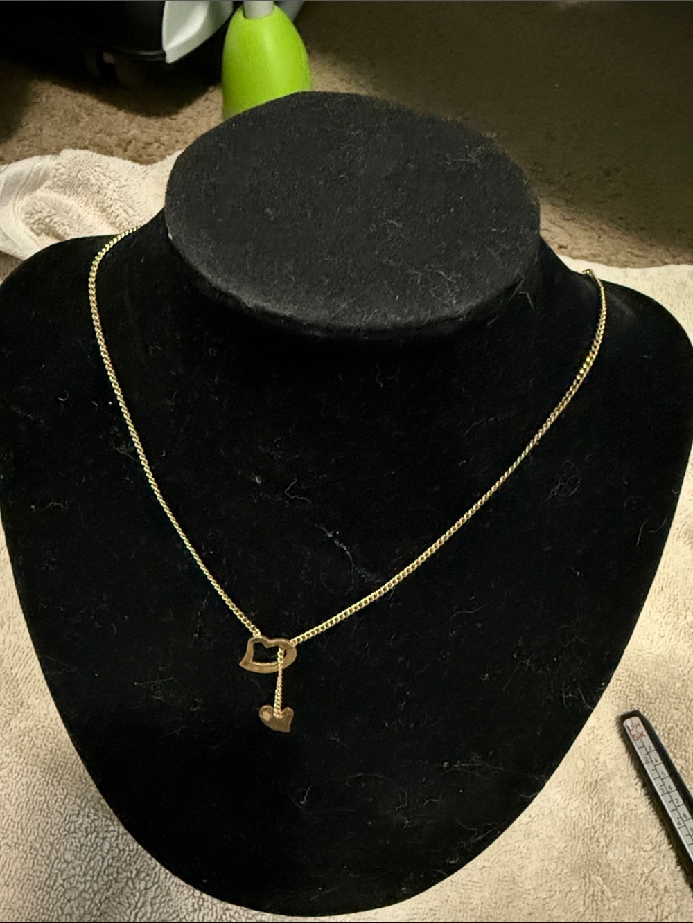Avon Gold Double Heart Drop Necklace